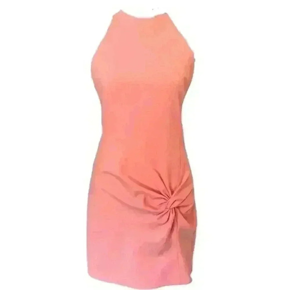 Cinq a Sept Dress Halter Mini Myla Pink Salmon Coral Gathered Front Size 6 NWOT - Picture 4 of 15